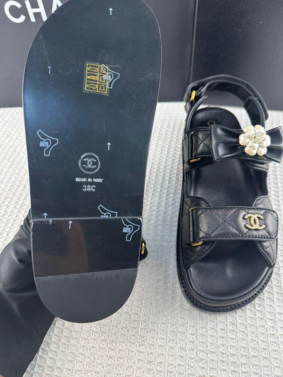 Chanel Günlük Stil Sokak Stili Sade Deri Parti Stili Sandalet - Glimmer of Luxury