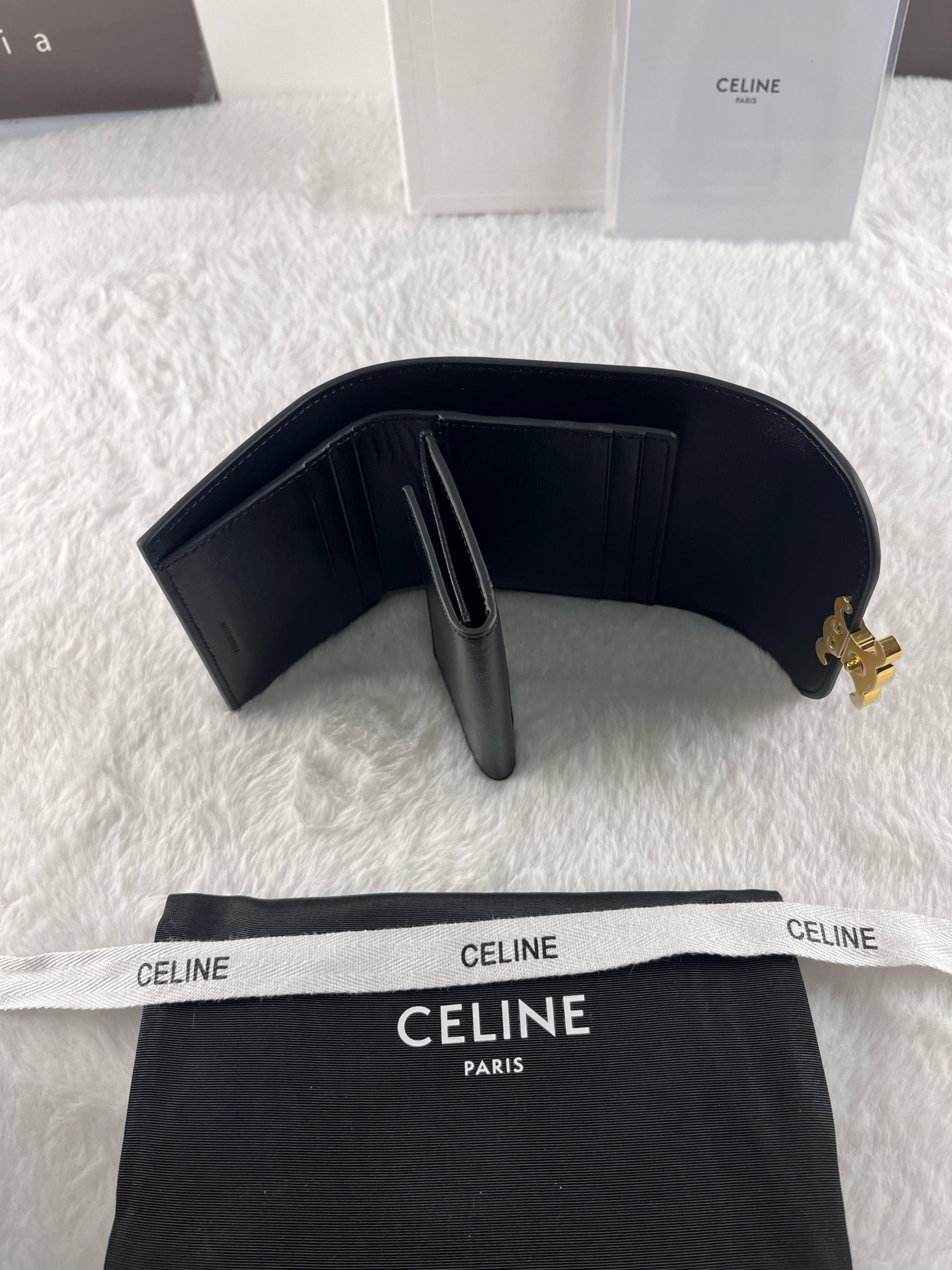 Celine Triomphe Parlak Dana Derisi Küçük Kapaklı Cüzdan - Glimmer of Luxury