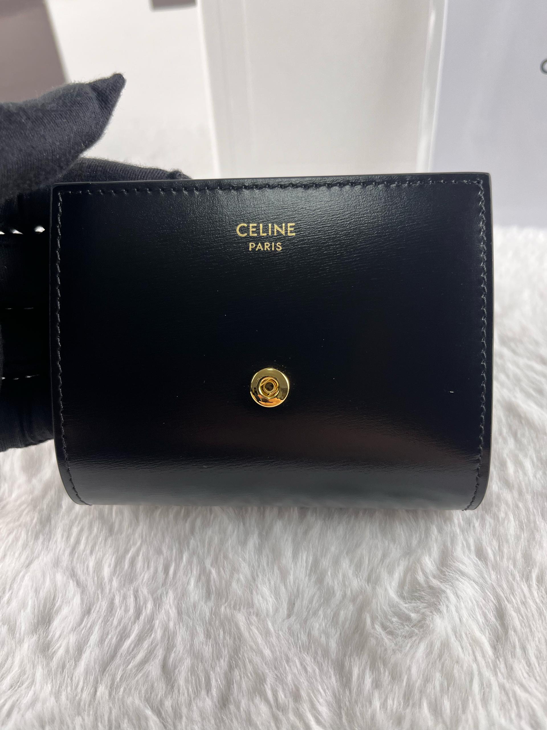 Celine Triomphe Parlak Dana Derisi Küçük Kapaklı Cüzdan - Glimmer of Luxury