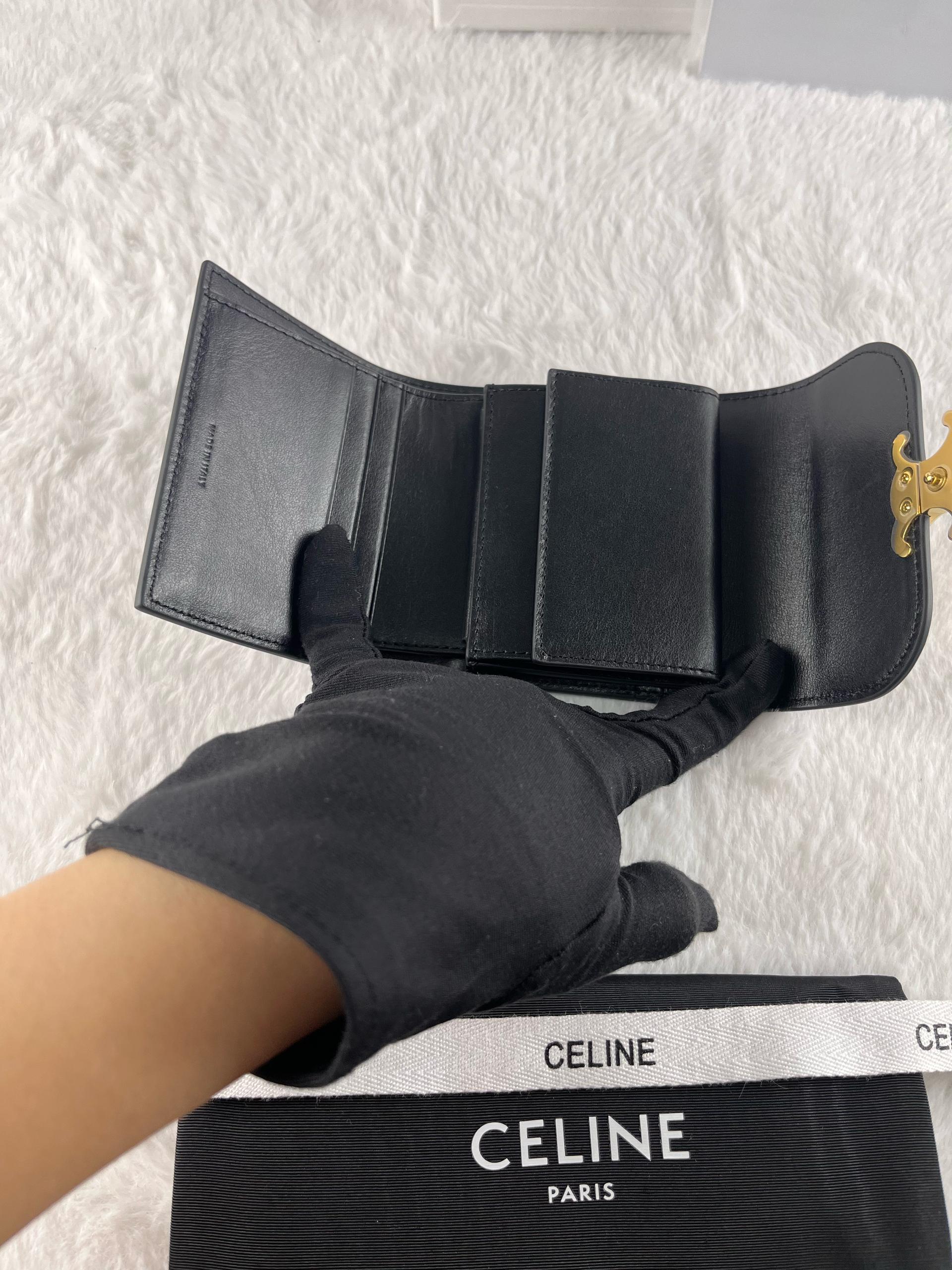 Celine Triomphe Parlak Dana Derisi Küçük Kapaklı Cüzdan - Glimmer of Luxury