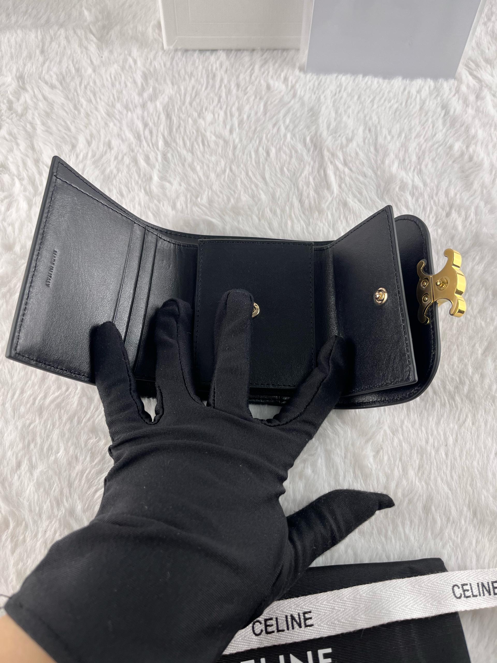 Celine Triomphe Parlak Dana Derisi Küçük Kapaklı Cüzdan - Glimmer of Luxury