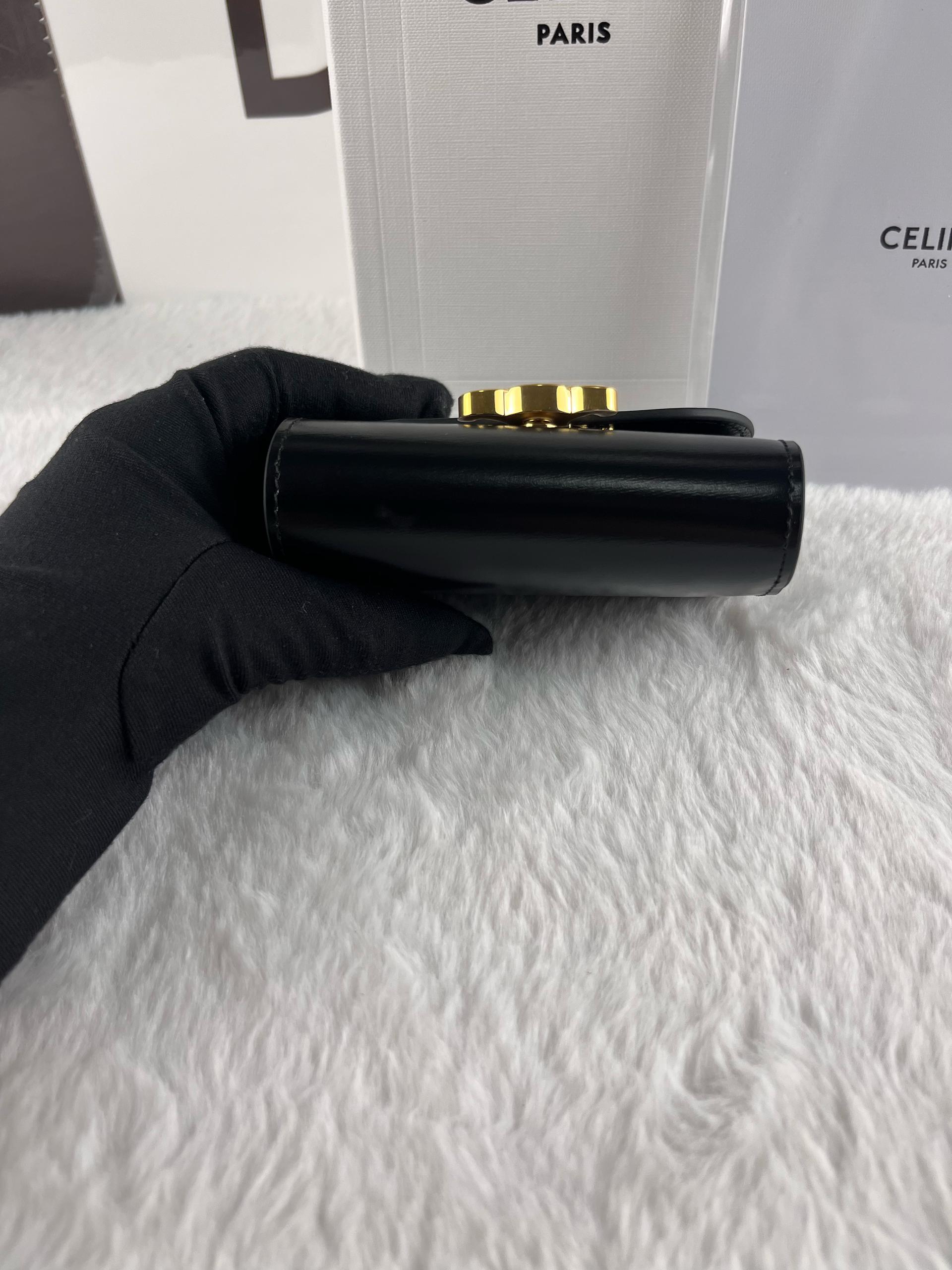 Celine Triomphe Parlak Dana Derisi Küçük Kapaklı Cüzdan - Glimmer of Luxury