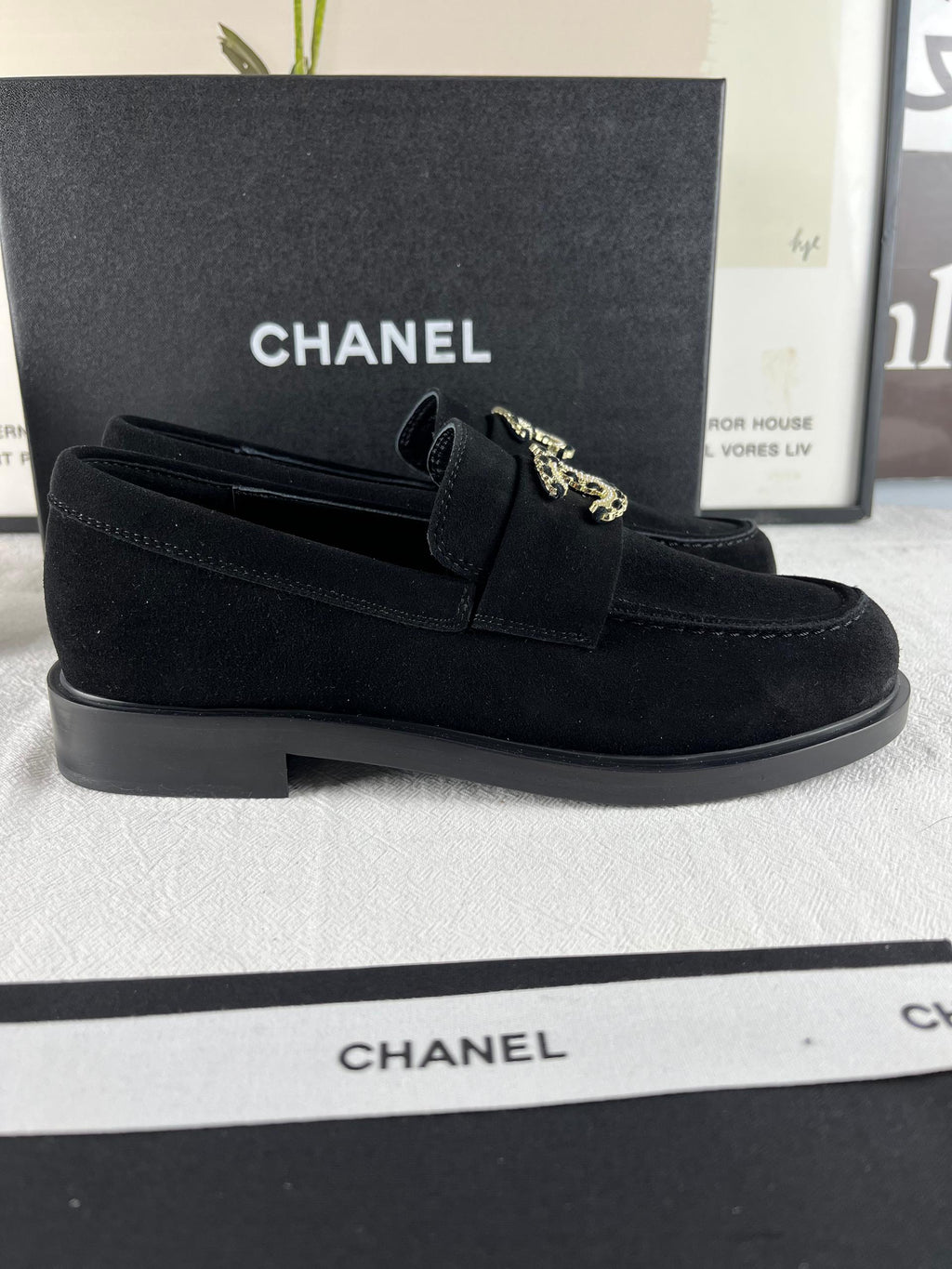 Chanel 2024/25 Art Professions Moccasin Suede Kids Leather Black