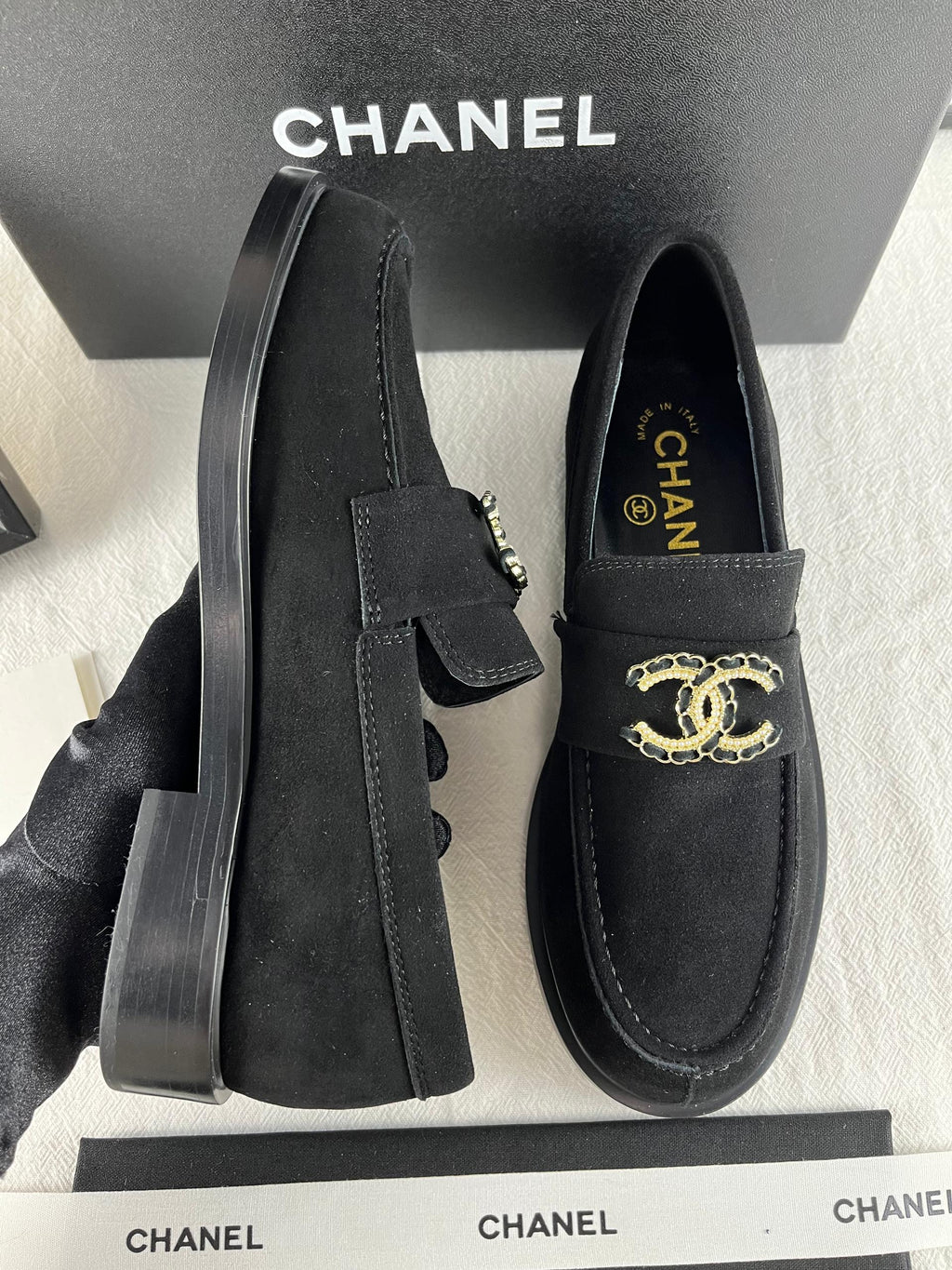 Chanel 2024/25 Art Professions Moccasin Suede Kids Leather Black