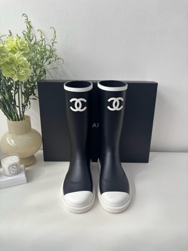 Chanel Rain Boots - Black/White