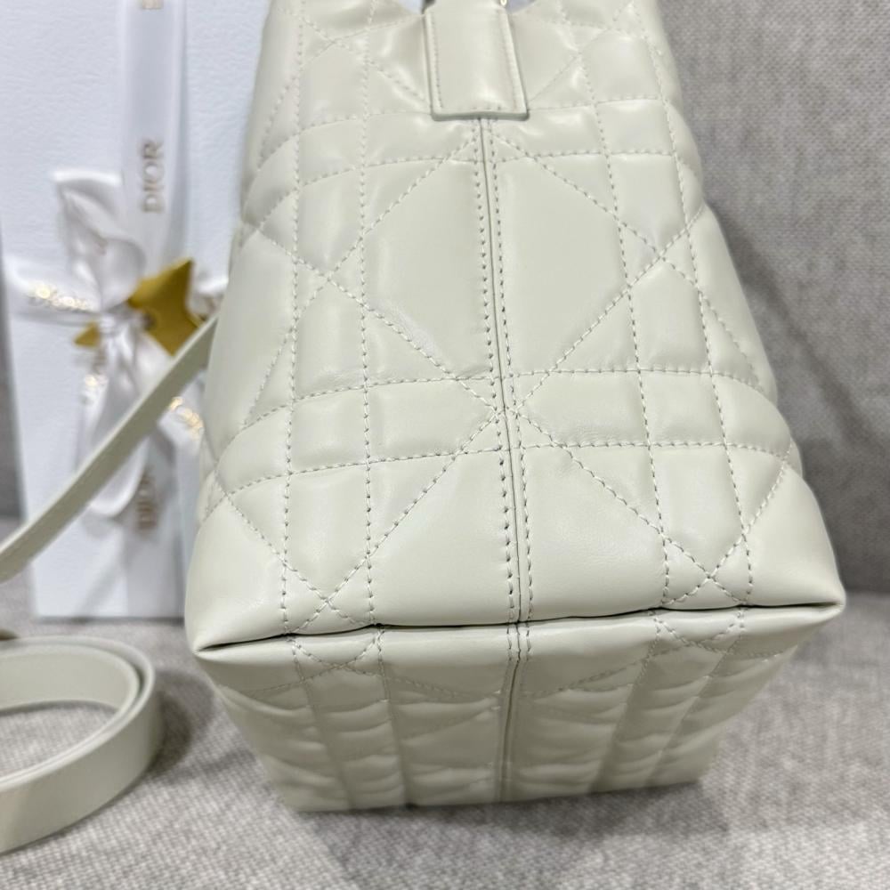 Small Dior Toujours Vertical Tote Bag Powder Beige Macrocannage Calfskin