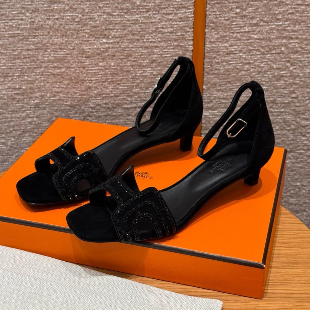 Hermès Oasis Sandals Black &amp; Argent Grey