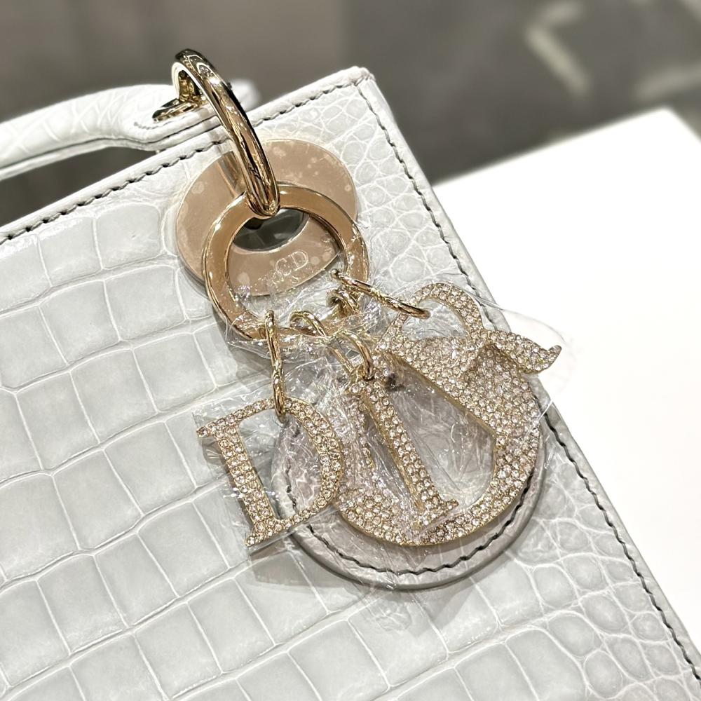 Dior Lady Mini Crocodile Skin White Bag