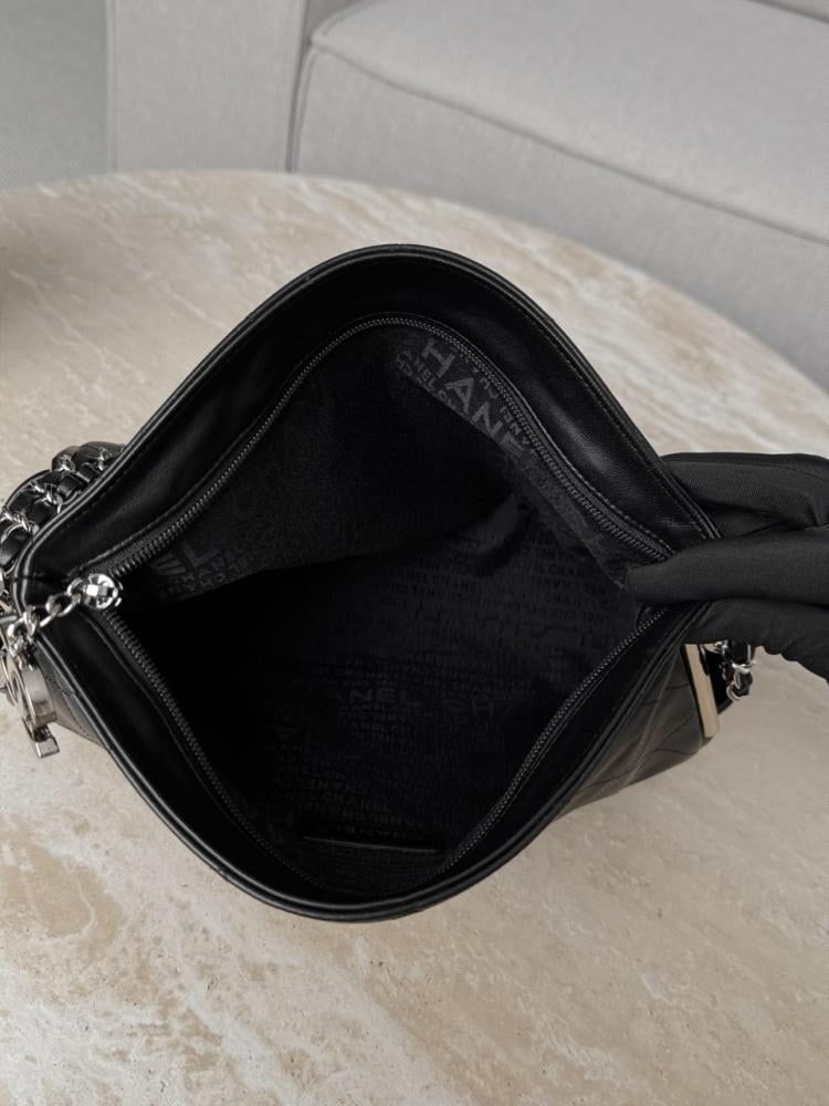 CHANEL Silver Rod Hobo Small Black 