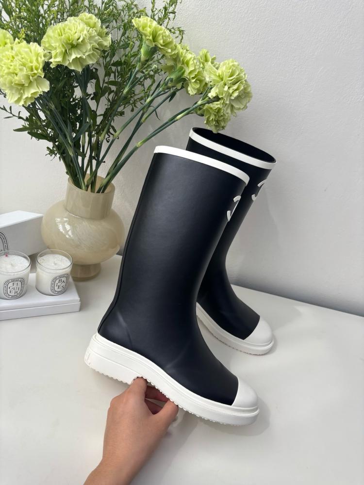 Chanel Rain Boots - Black/White