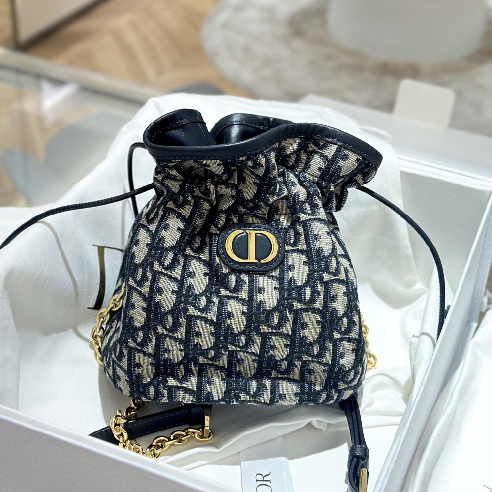 Dior Navy Blue Fabric 30 Montaigne Lace-Up Mini Bucket Bag