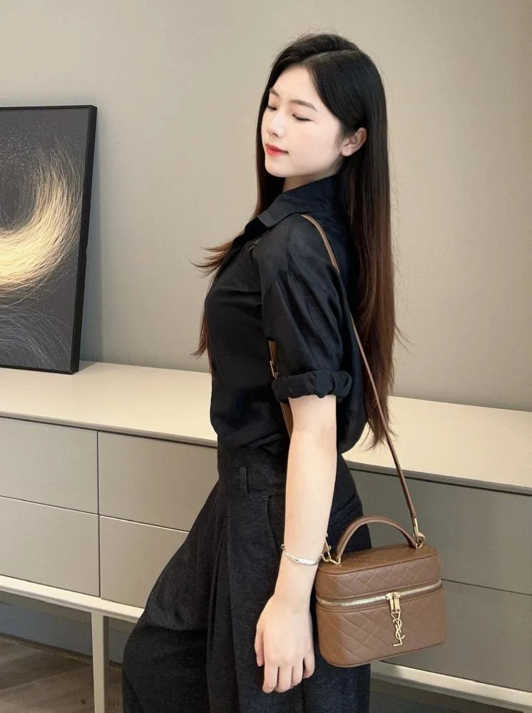 Saint Laurent Gaby Kuzu Derisinden Makyaj Çantası