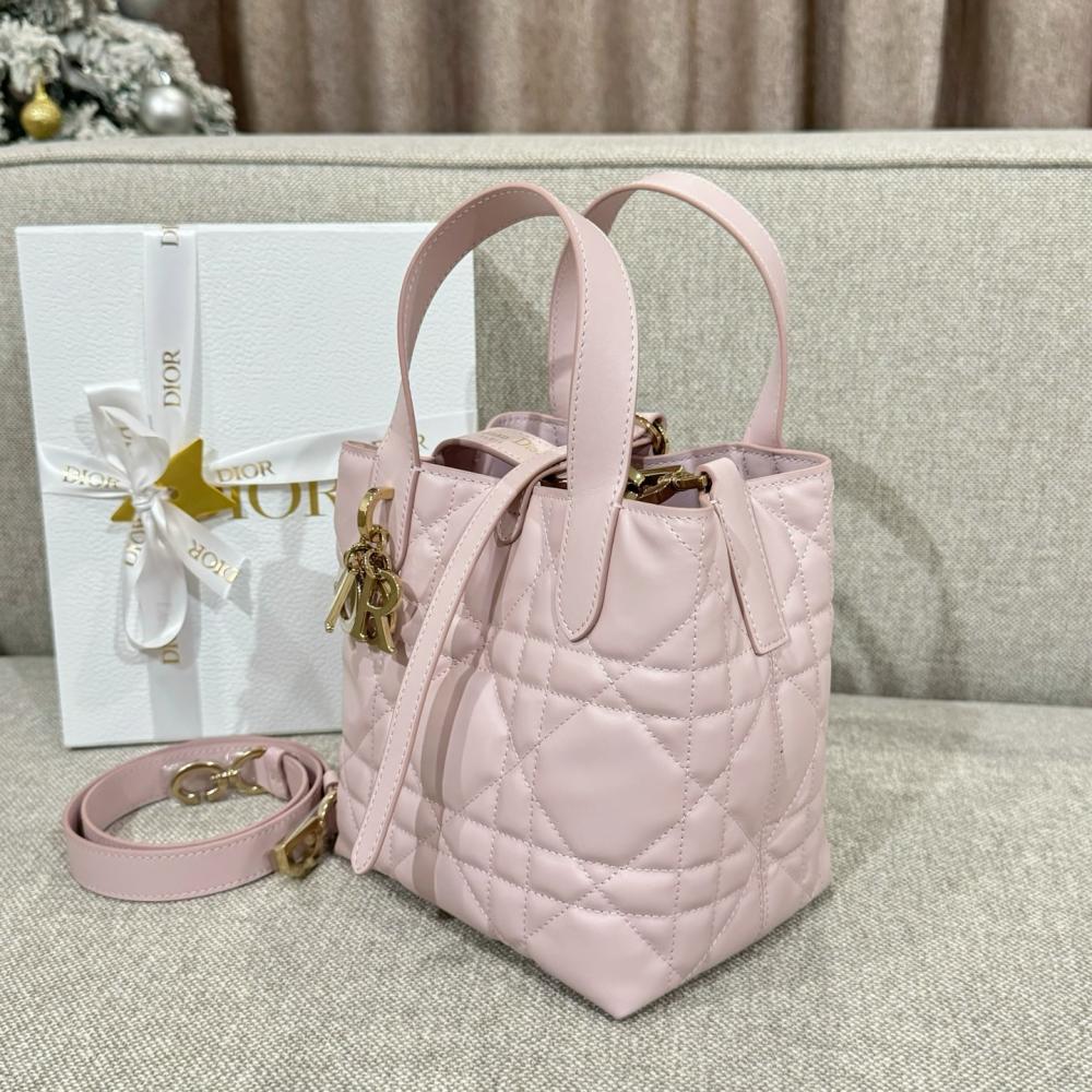 Small Dior Toujours Vertical Tote Bag Powder Beige Macrocannage Calfskin