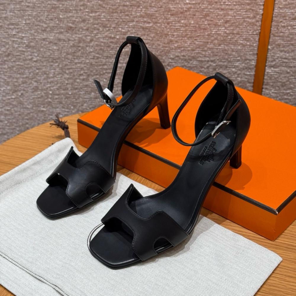 Hermès Oasis Sandals Black &amp; Argent Grey