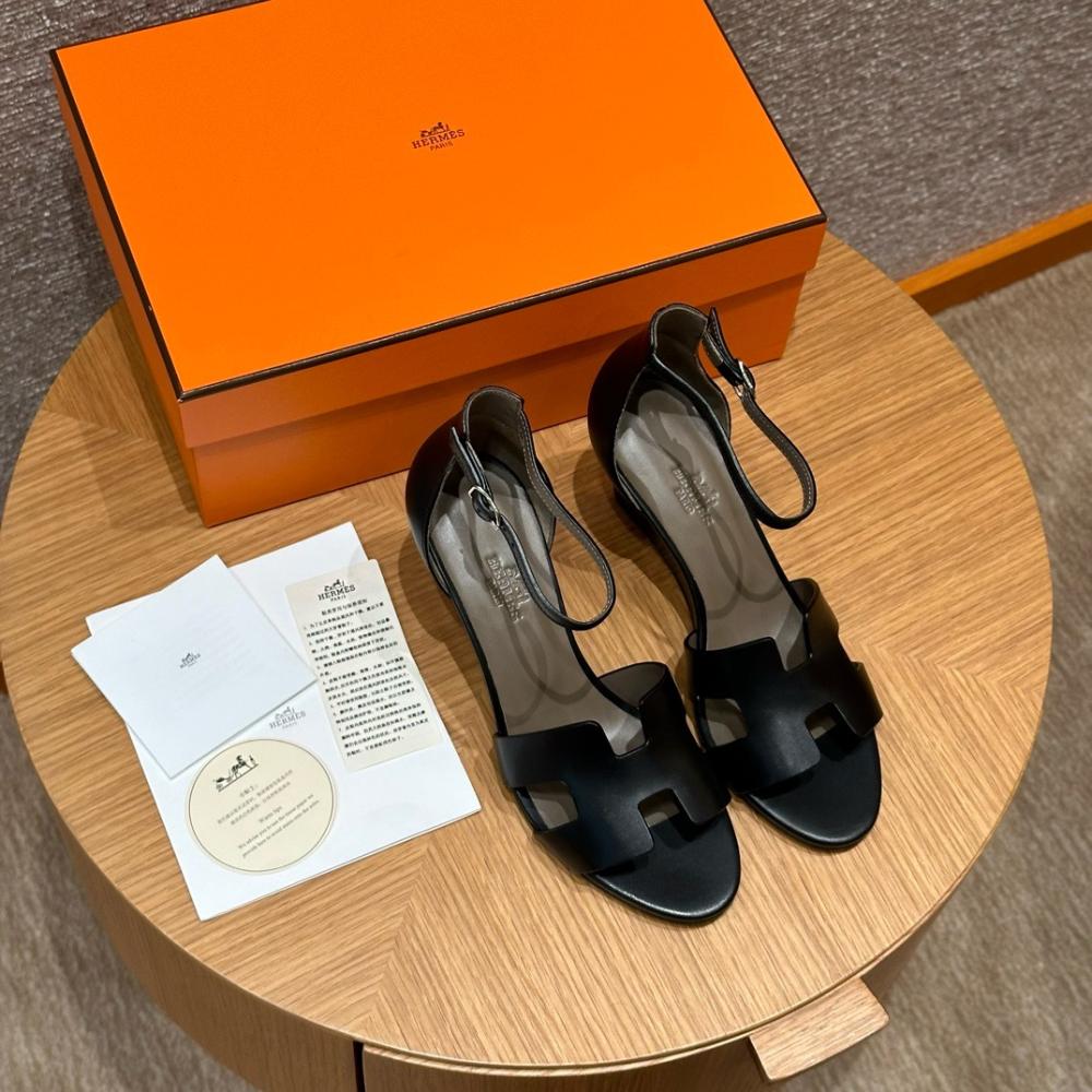 Hermès Oasis Sandals Black &amp; Argent Grey