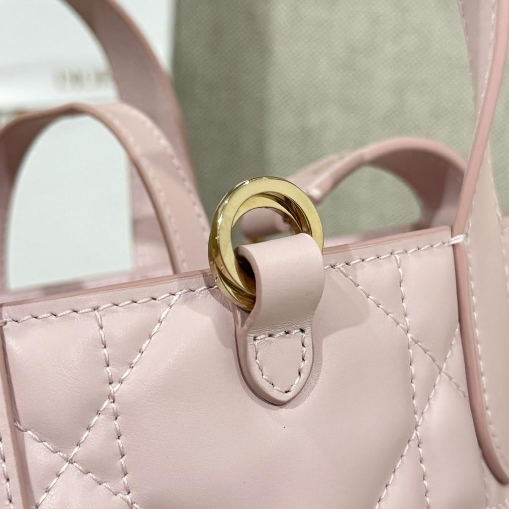 Small Dior Toujours Vertical Tote Bag Powder Beige Macrocannage Calfskin