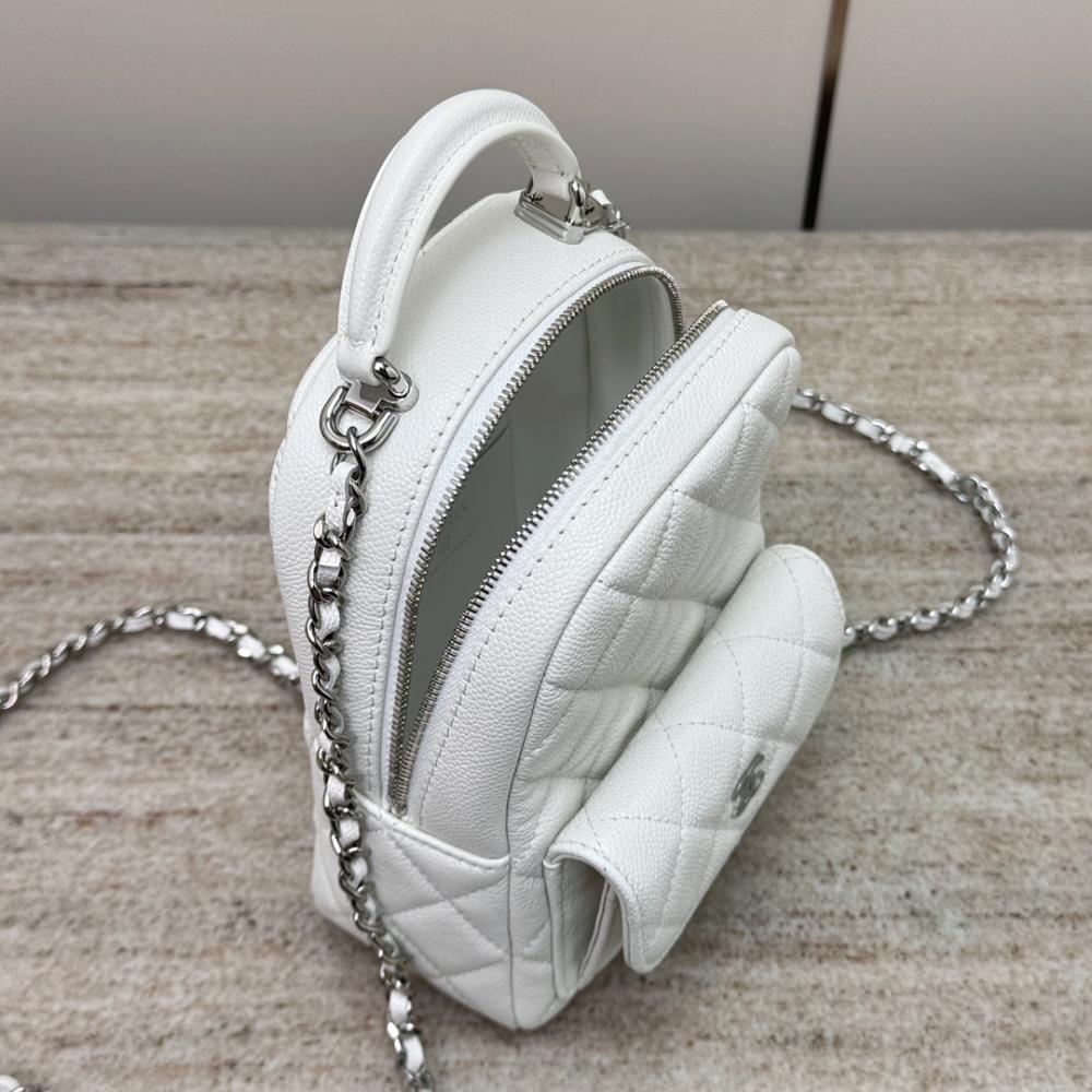 Chanel Kapitone Küçük CC Günlük Sırt Çantası Beyaz Havyar Gümüş Donanım