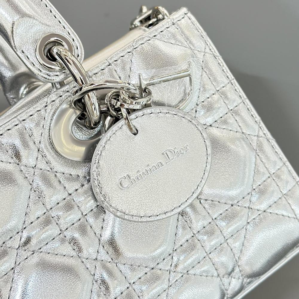 Christian Dior Lady D-Joy Silver Satin Bag