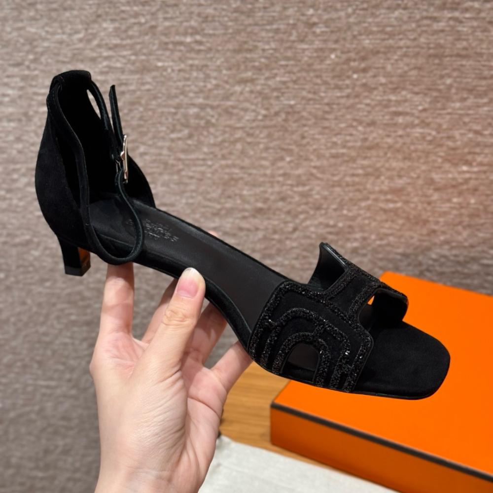 Hermès Oasis Sandals Black &amp; Argent Grey