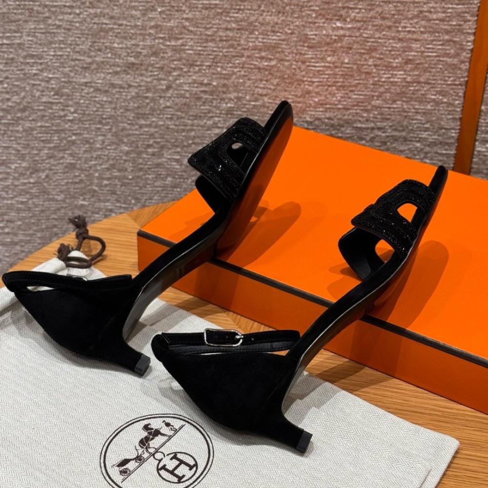 Hermès Oasis Sandals Black &amp; Argent Grey