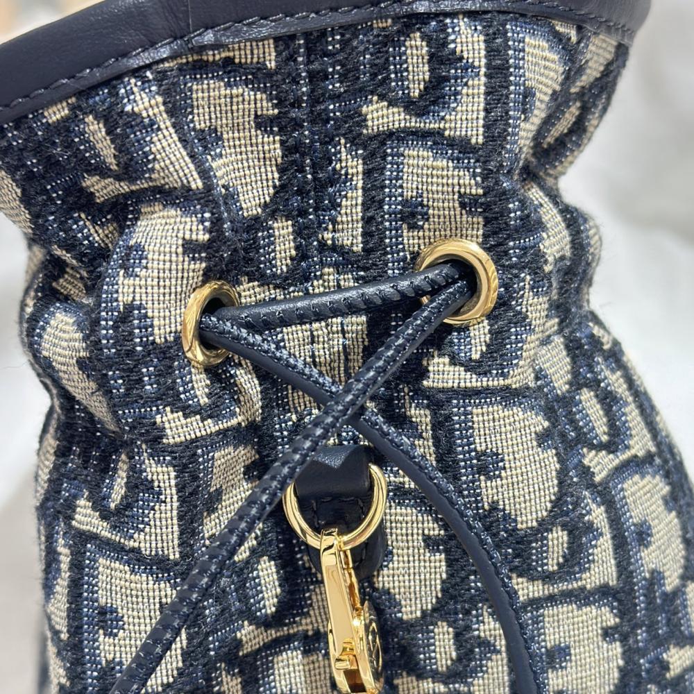 Dior Navy Blue Fabric 30 Montaigne Lace-Up Mini Bucket Bag