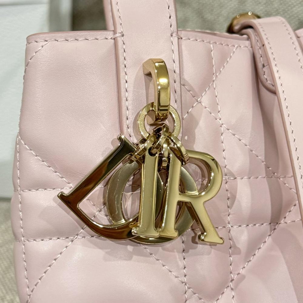 Small Dior Toujours Vertical Tote Bag Powder Beige Macrocannage Calfskin