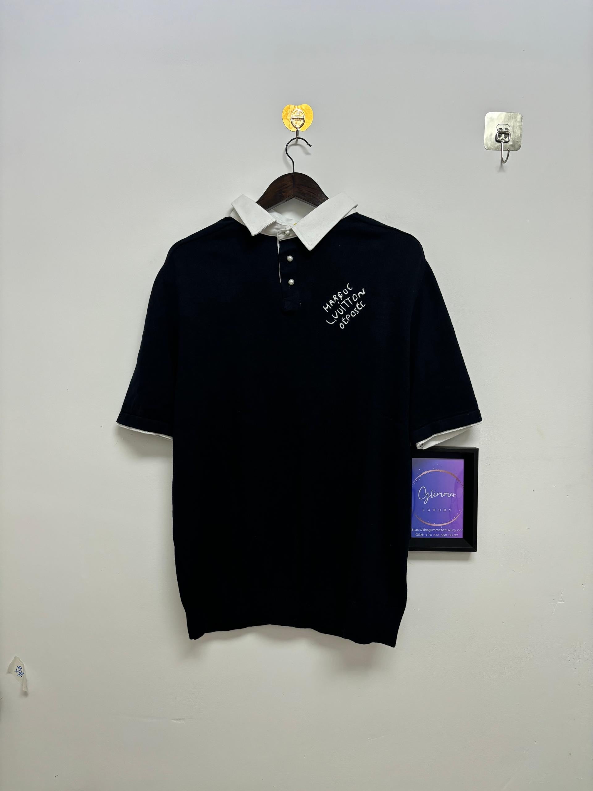 LV İşlemeli Kısa Kollu Pamuk Karışımlı Polo T-Shirt