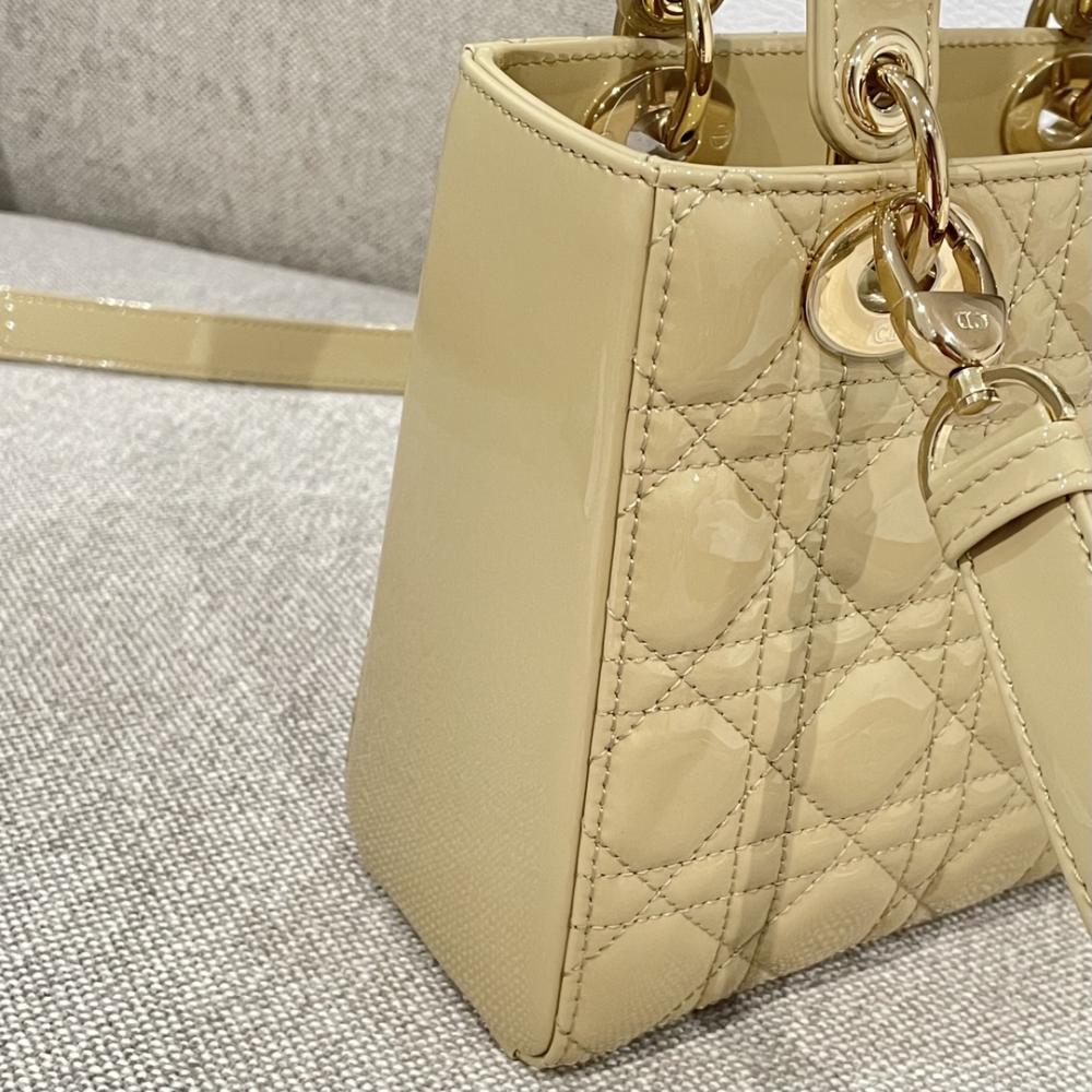 Dior Lady Medium Size 24 Patent Leather Elephant Gray