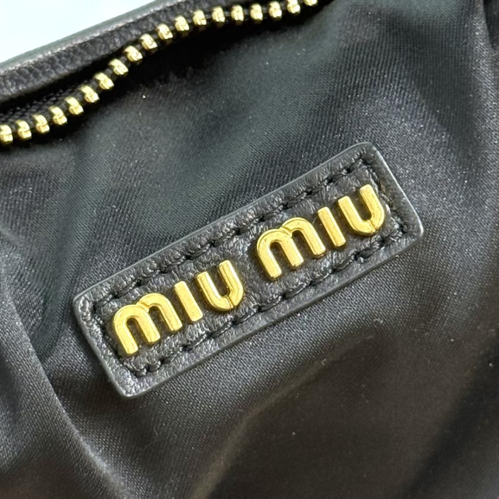 Miu Miu Wander Matelassé Black Napa Leather Hobo Small Women's Handbag