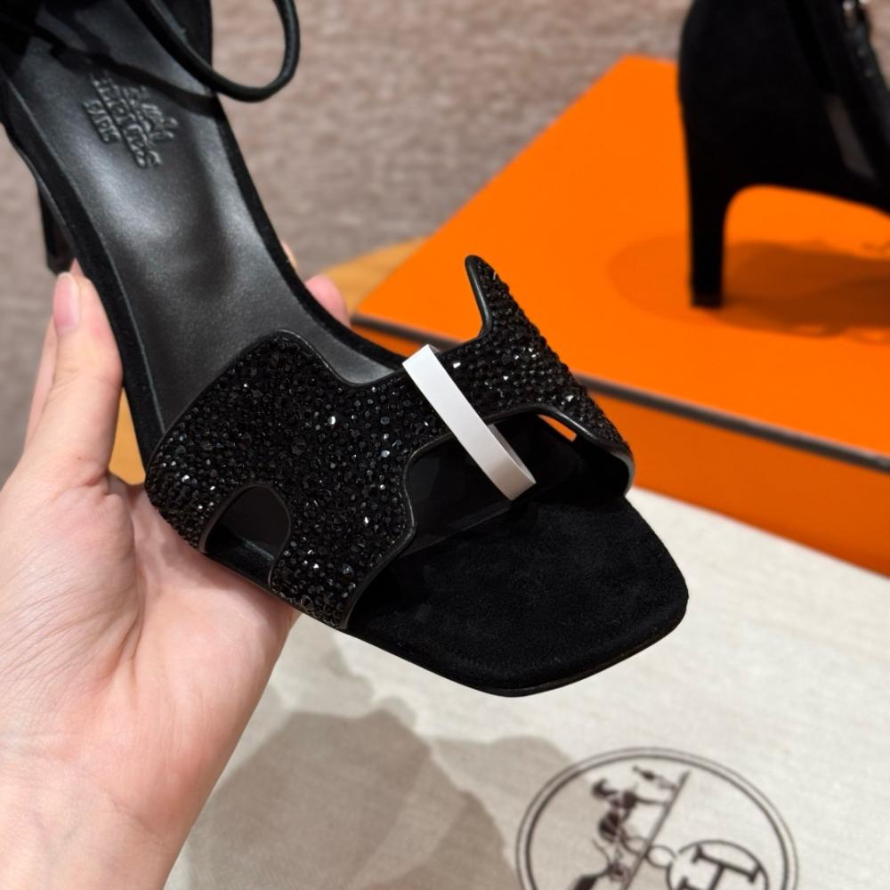 Hermès Oasis Sandals Black &amp; Argent Grey
