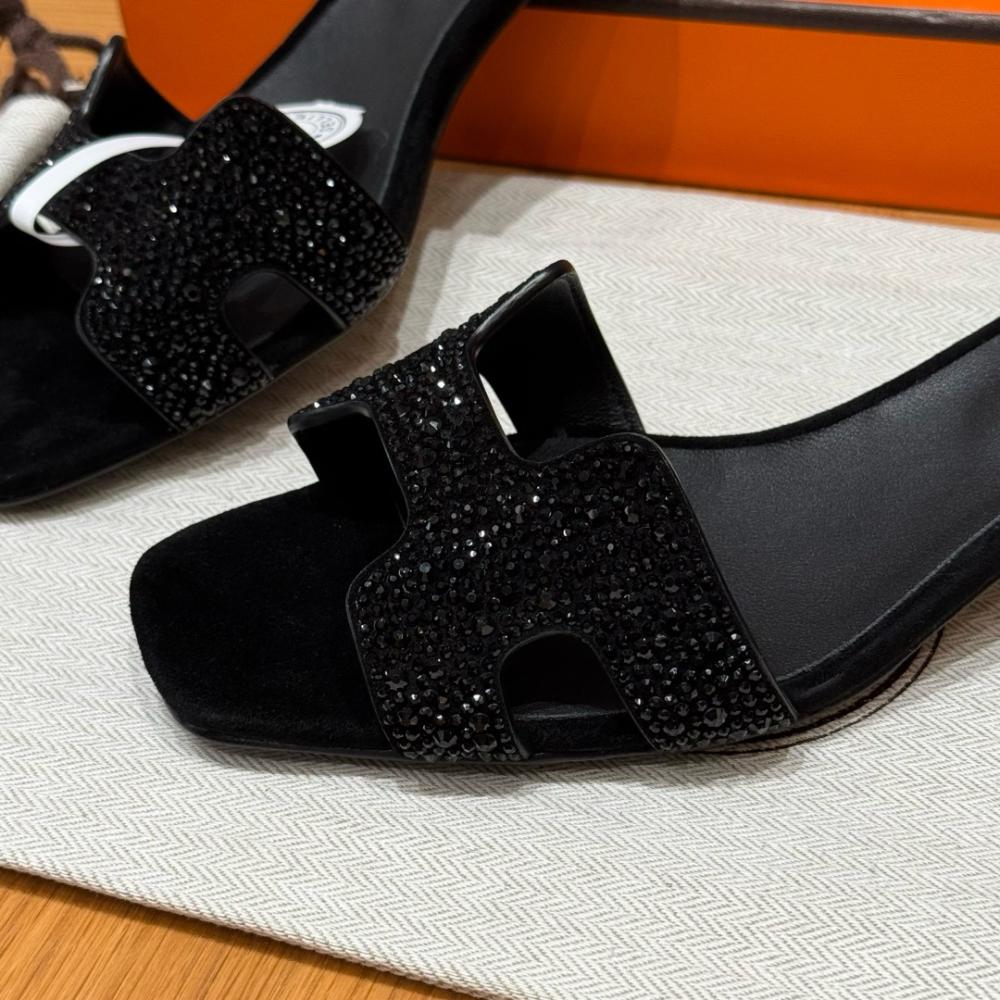 Hermès Oasis Sandals Black &amp; Argent Grey