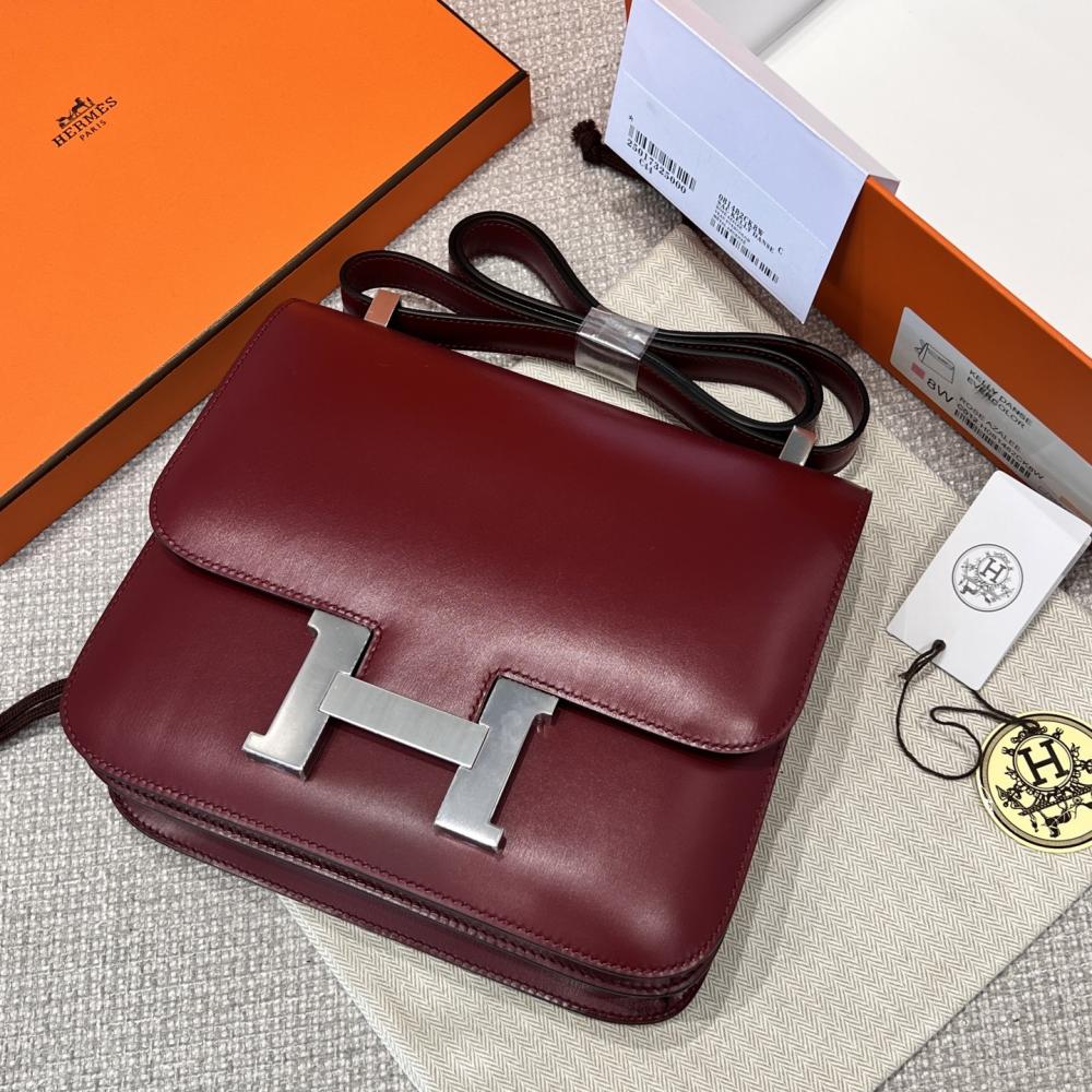 Hermes Constance 24 Burgundy Leather Box