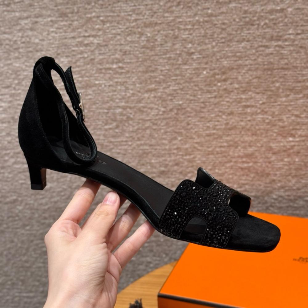 Hermès Oasis Sandals Black &amp; Argent Grey