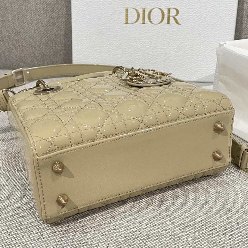 Dior Lady Medium Size 24 Patent Leather Elephant Gray