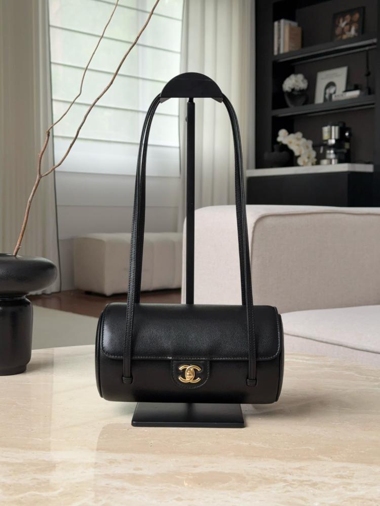 Chanel Preppy Coco Bowling Bag, Black Grained Caviar Leather, Brushed Gold Hardware