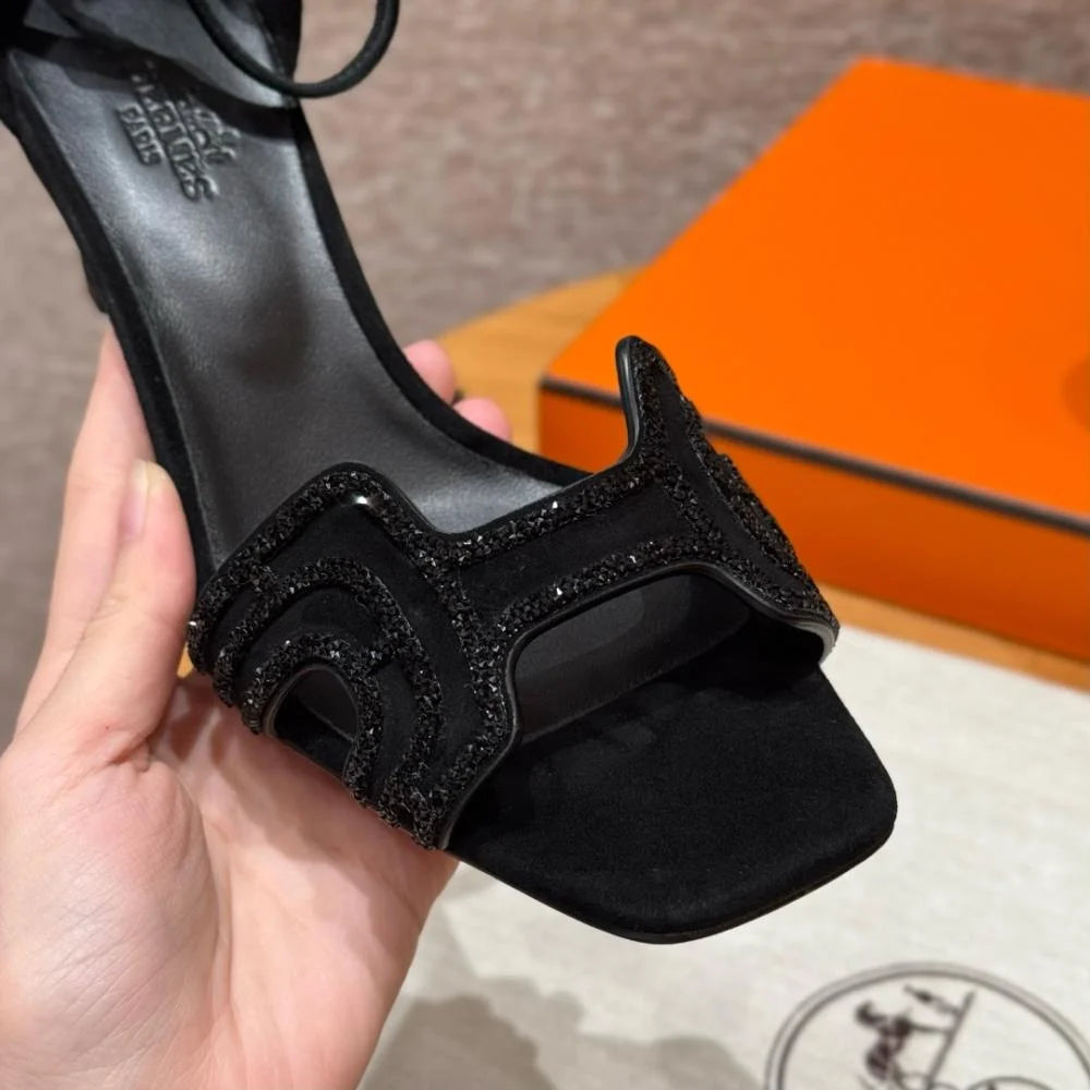 Hermès Oasis Sandals Black &amp; Argent Grey