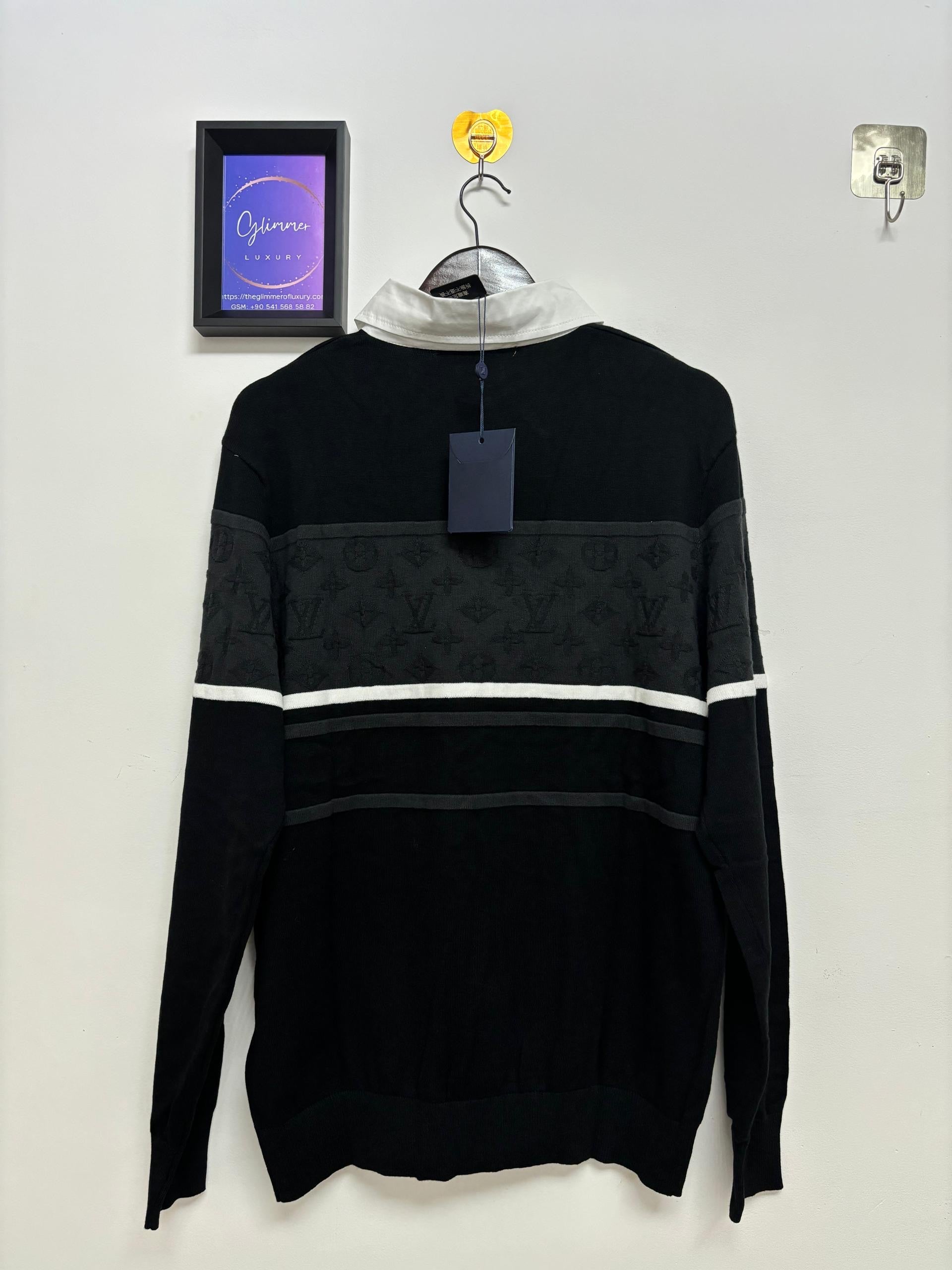 LV Monogram Jakarlı Uzun Kollu Polo Gömlek