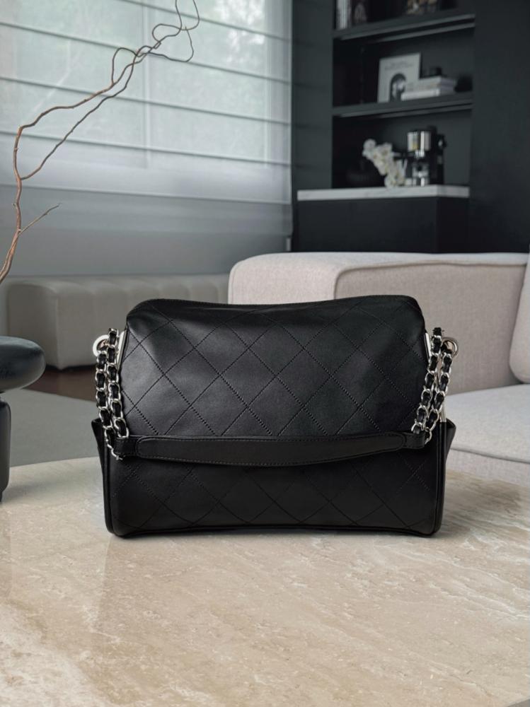 CHANEL Silver Rod Hobo Small Black 