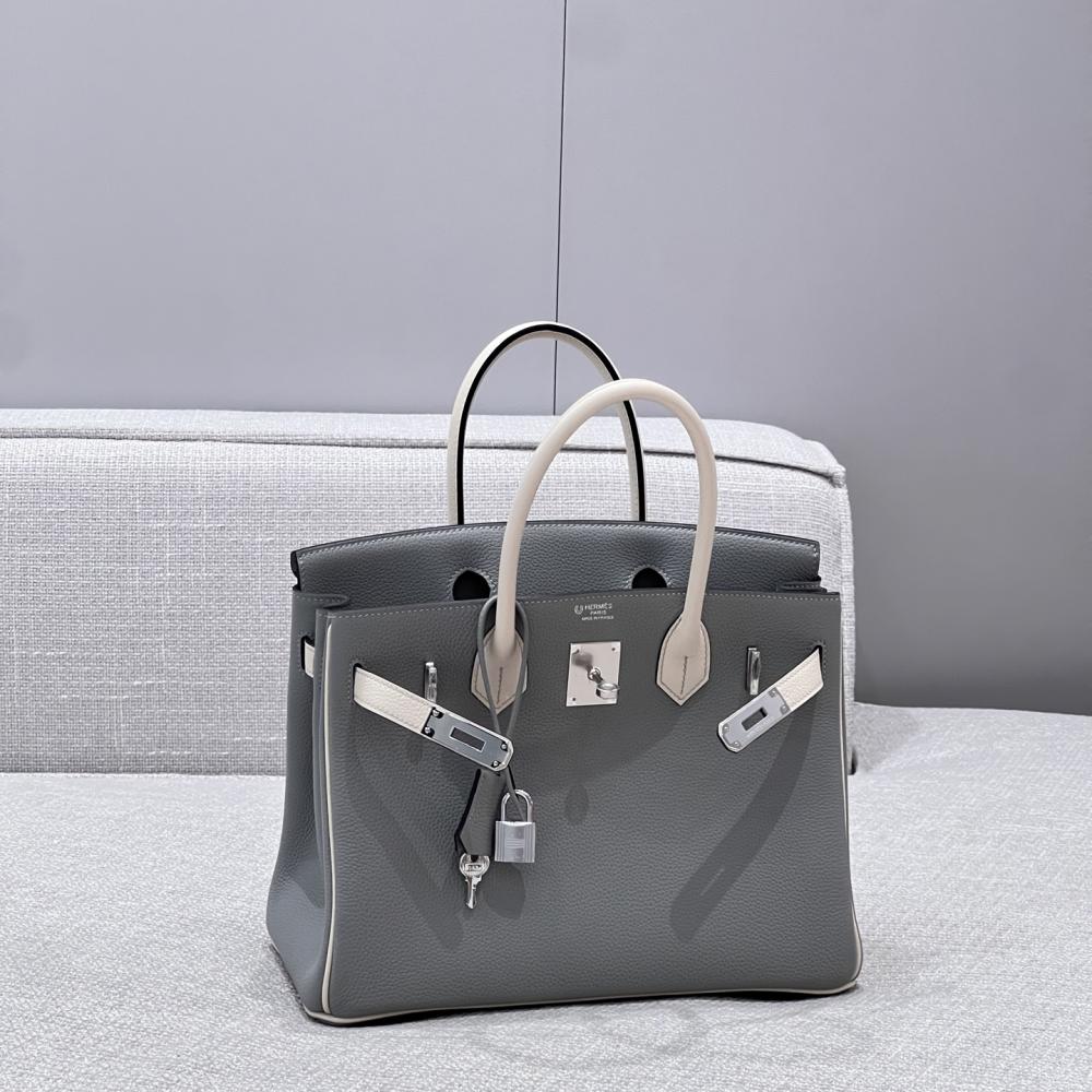 Hermès Birkin 30 Grey Seagull and White Togo