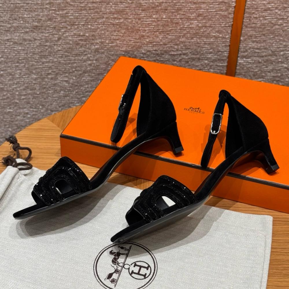 Hermès Oasis Sandals Black &amp; Argent Grey