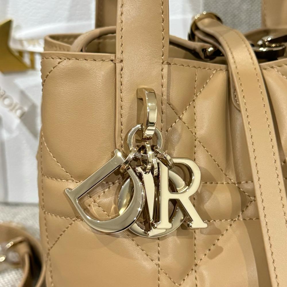 Small Dior Toujours Vertical Tote Bag Powder Beige Macrocannage Calfskin