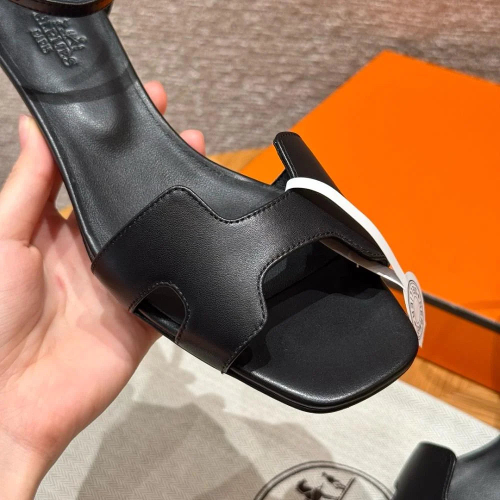 Hermès Oasis Sandals Black &amp; Argent Grey