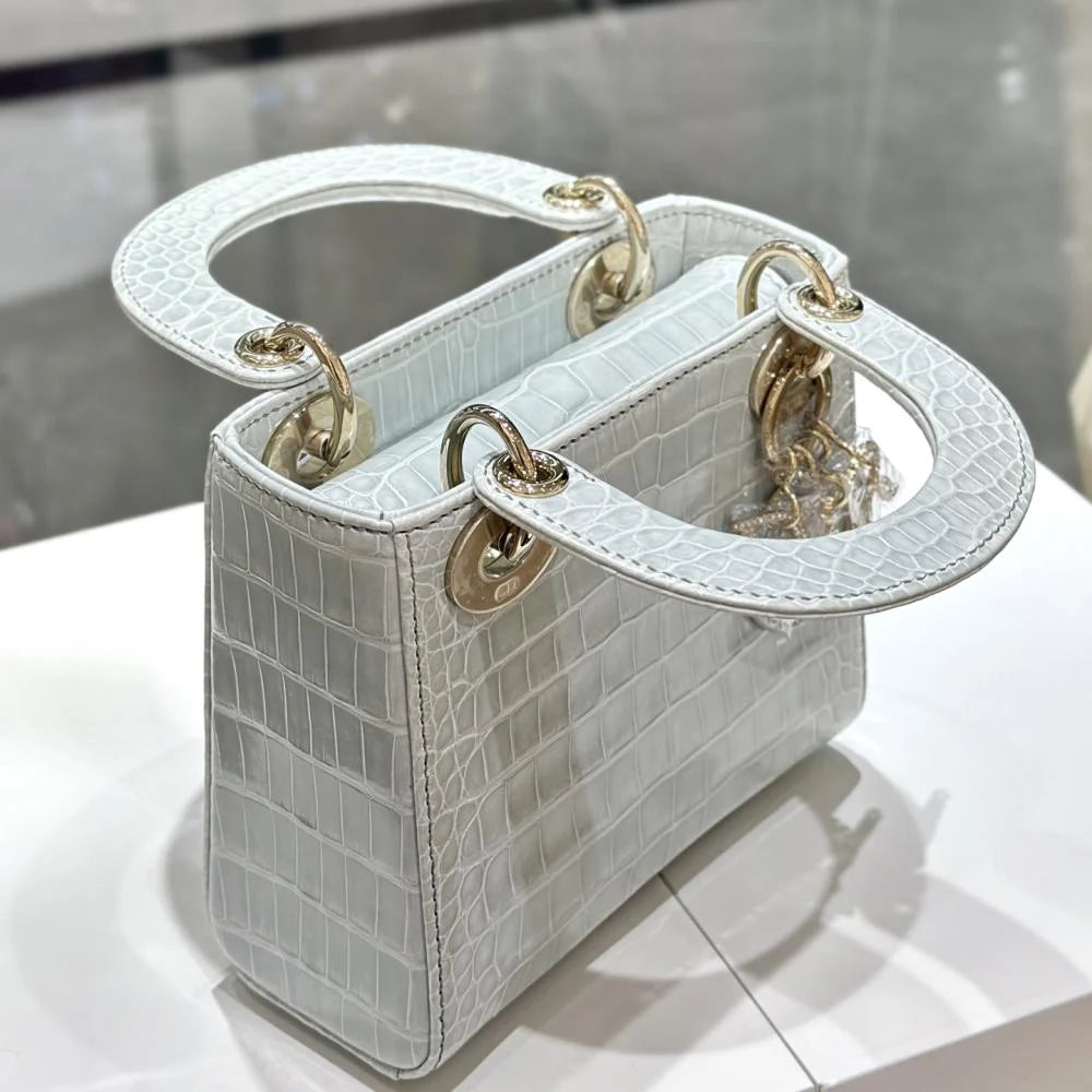 Dior Lady Mini Crocodile Skin White Bag