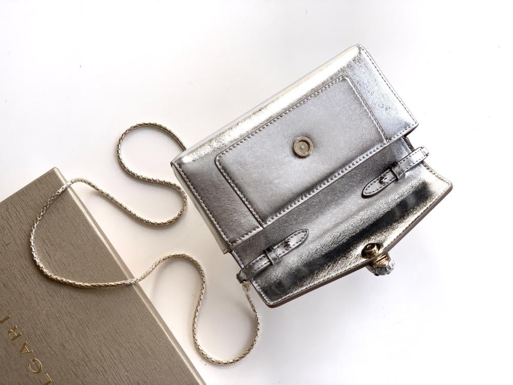 Bvlgari Serpenti Forever Shiny Leather Mini Bag – Silver 