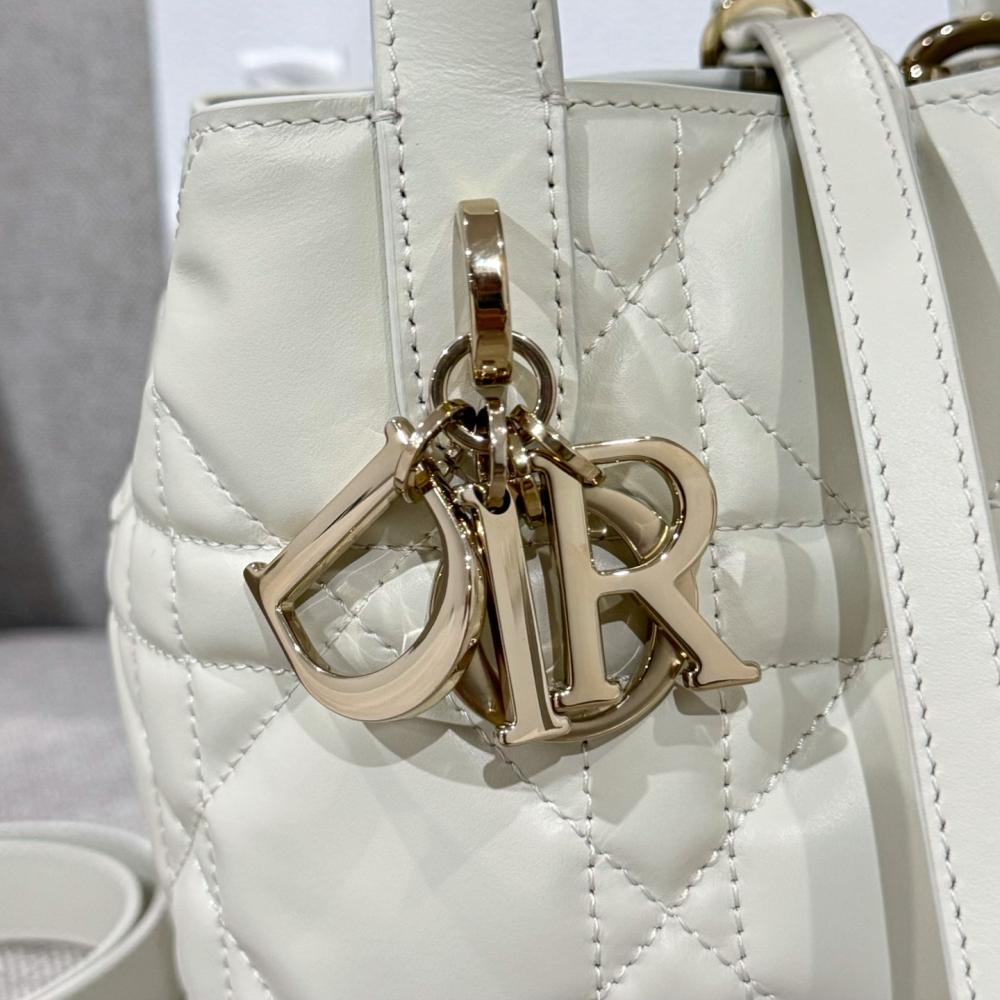 Small Dior Toujours Vertical Tote Bag Powder Beige Macrocannage Calfskin