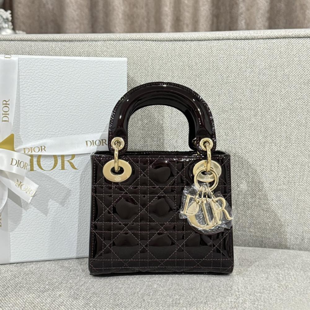 Dior Lady Mini Patent Leather Claret Red Bag 