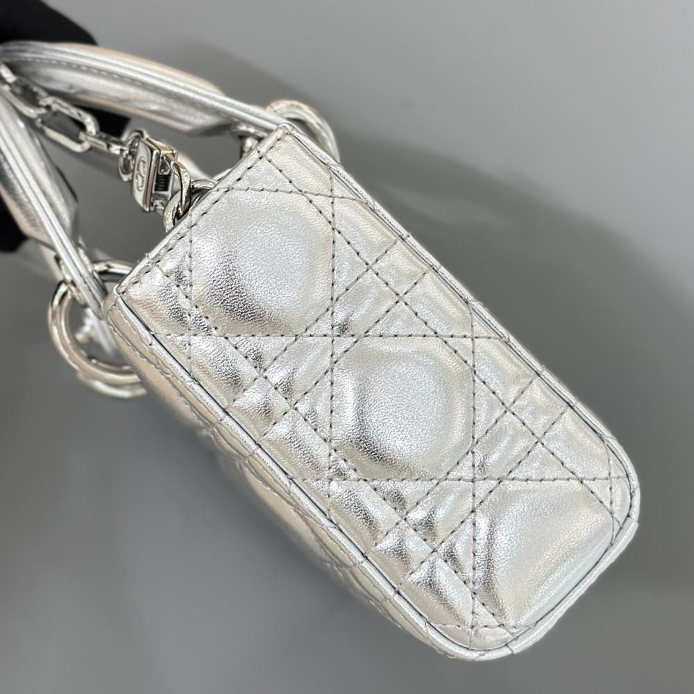 Christian Dior Lady D-Joy Silver Satin Bag