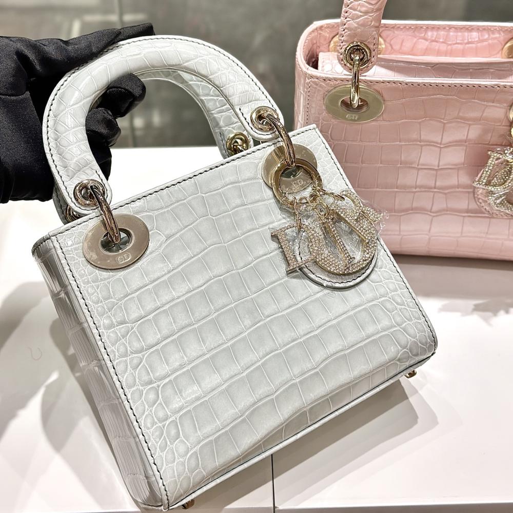 Dior Lady Mini Crocodile Skin White Bag