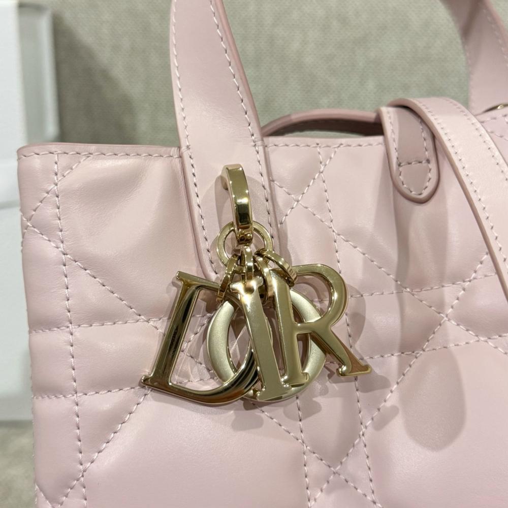 Small Dior Toujours Vertical Tote Bag Powder Beige Macrocannage Calfskin