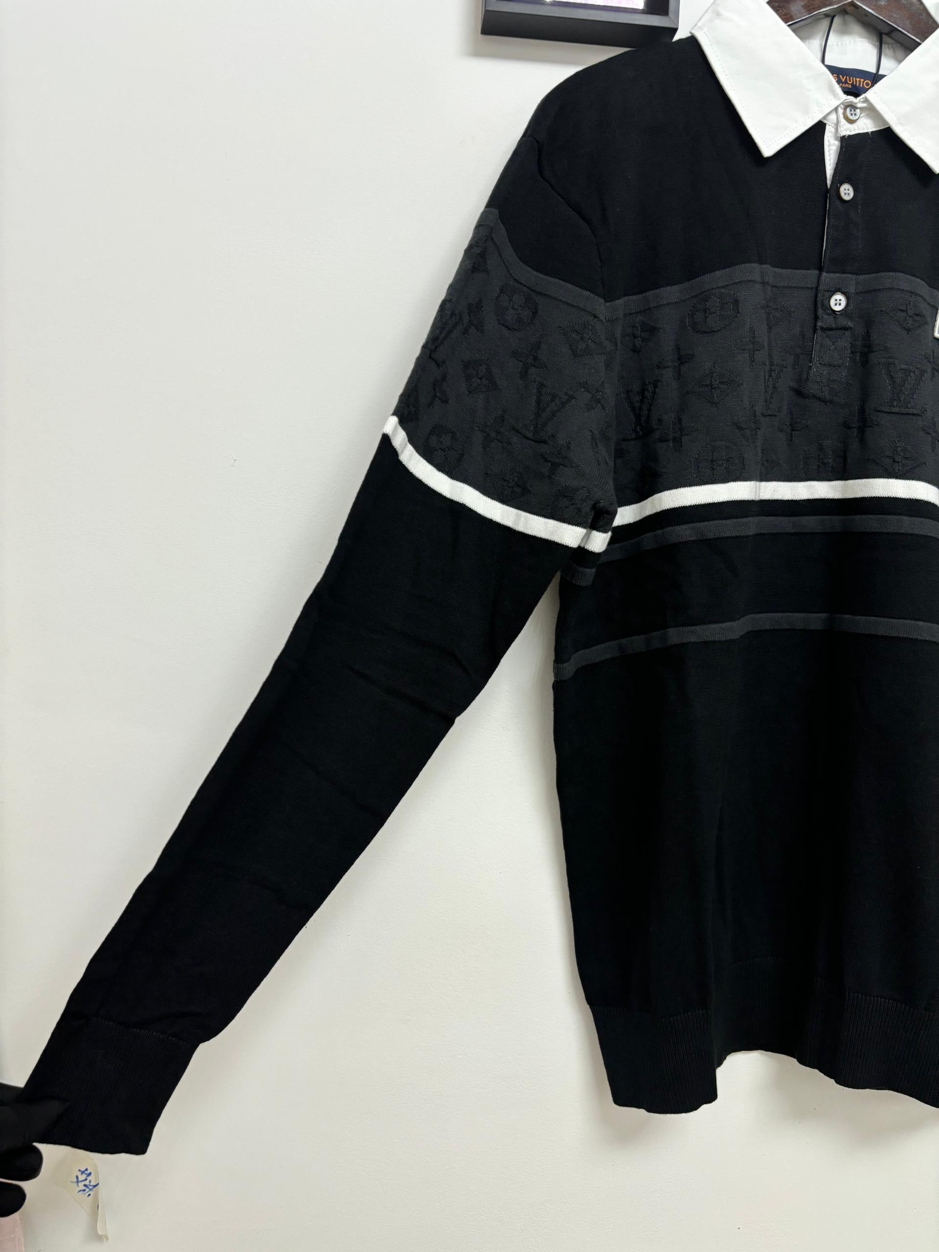 LV Monogram Jakarlı Uzun Kollu Polo Gömlek